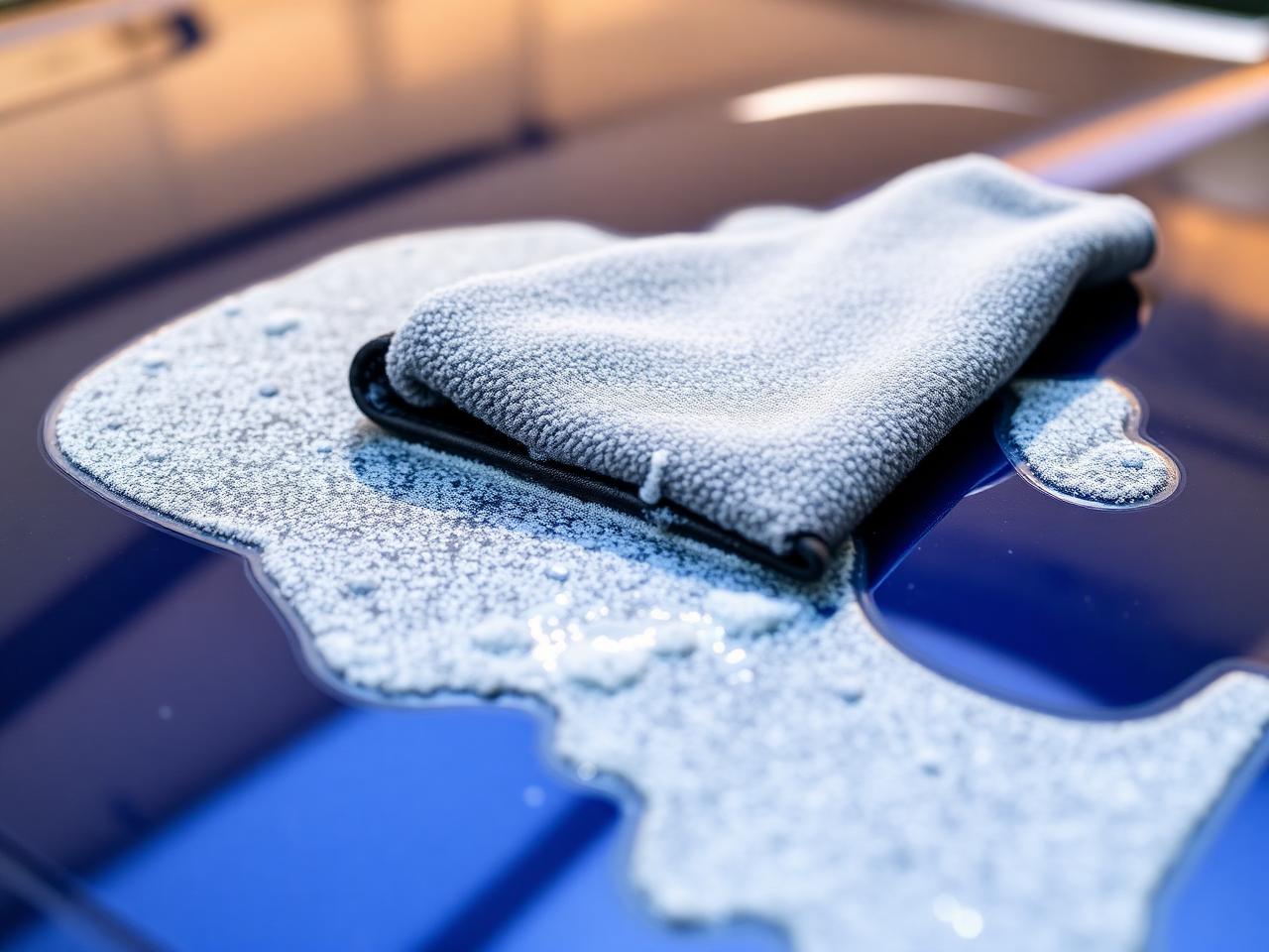 Hand wash with thick suds on navy hood